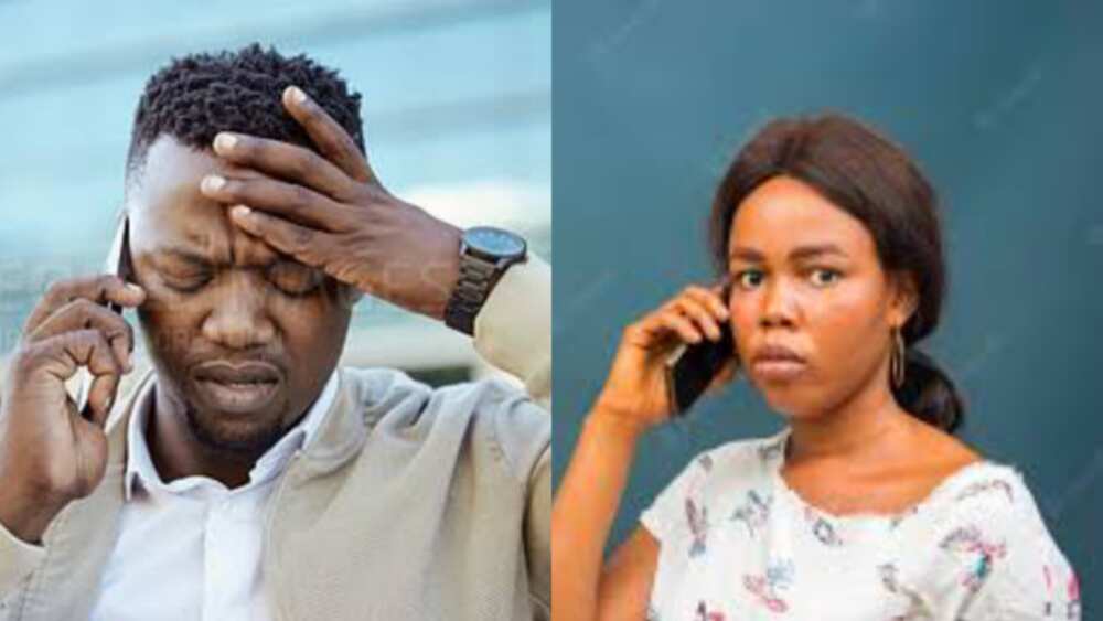 Photos of man and woman on call