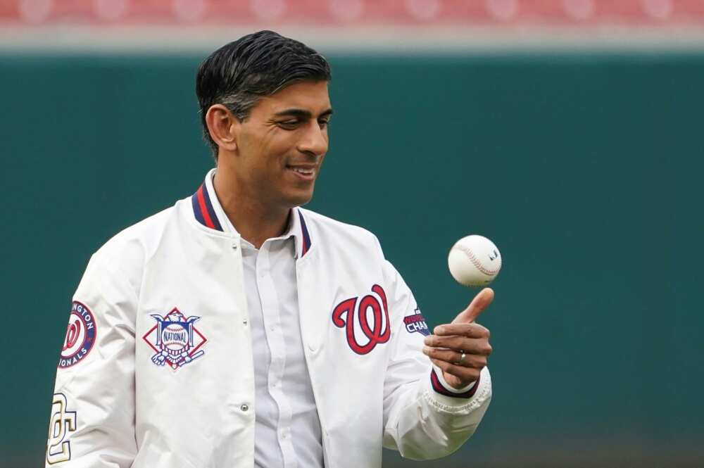 Britain's Prime Minister Rishi Sunak caught a Washington Nationals baseball game