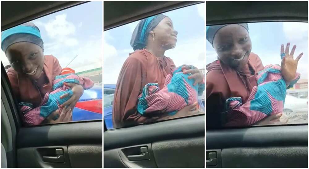 Nigerian lady using fake baby to beg in Lagos state.