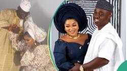 Mercy Aigbe melts hearts with video of her kneeling to appreciate husband at movie premiere