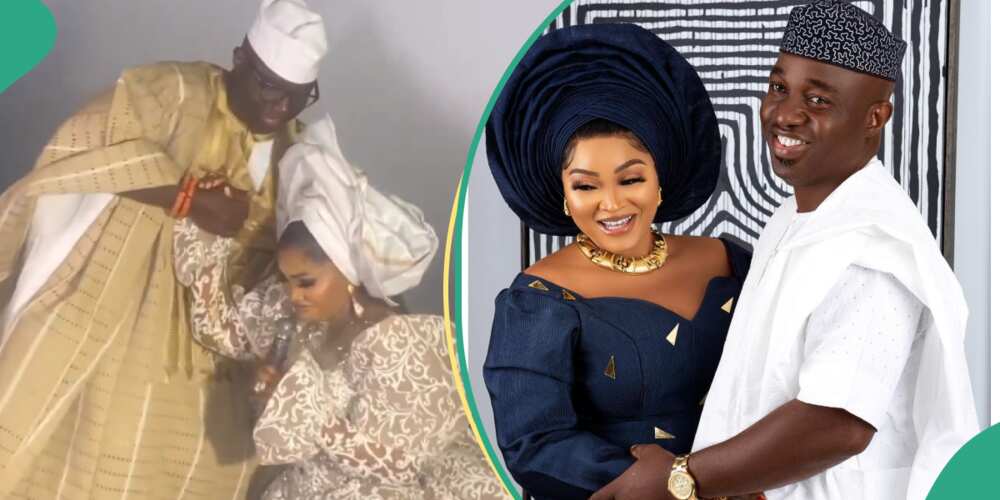 Mercy Aigbe kneels to appreciate husband
