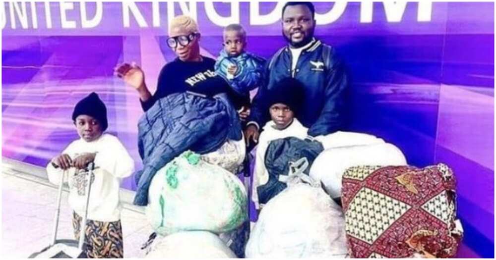 Nigerian man, relocates to UK, three kids, wife, many luggage