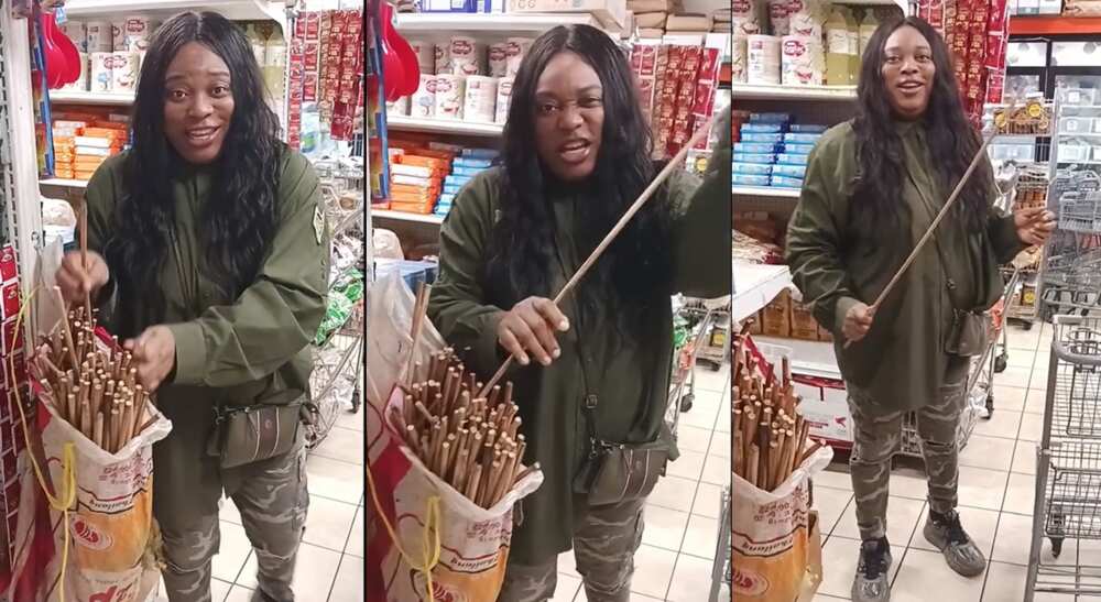 Photos of a lady who found a bundle of canes.