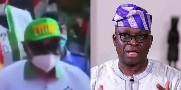Ayo Fayose: Ex-governor cries out as thugs remove his cap during PDP rally