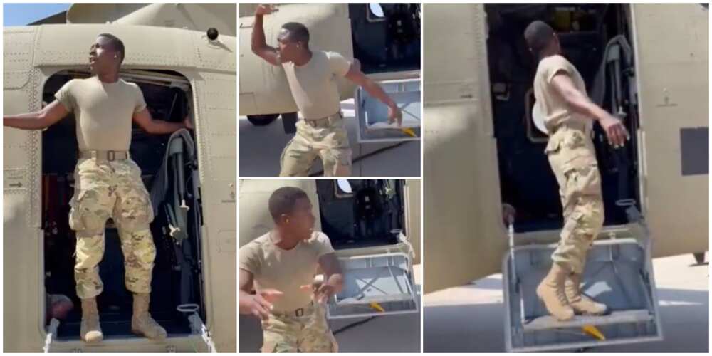 Reactions as Nigerian man in US army turns American military jet into commercial bus, calls in passengers in video