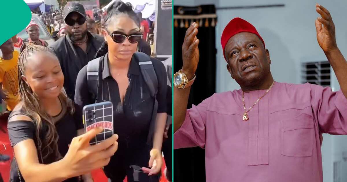 What is this? Watch video as Angela Okorie arrives at Mr Ibu's funeral with bodyguards