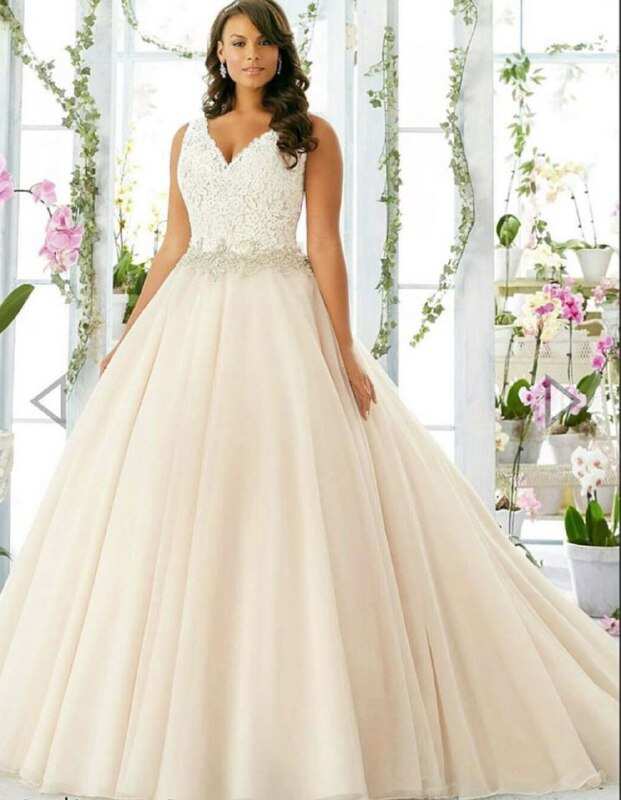 V-neck plus size wedding dresses