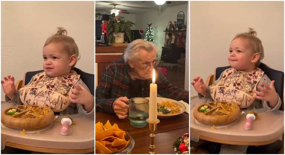 Photos of a baby girl eating like her grandmother. Photos of a baby girl eating like her grandmother.
