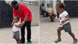 Tell Olympics my son is coming: Davido brags as he practices track and field skills with Ifeanyi in mansion