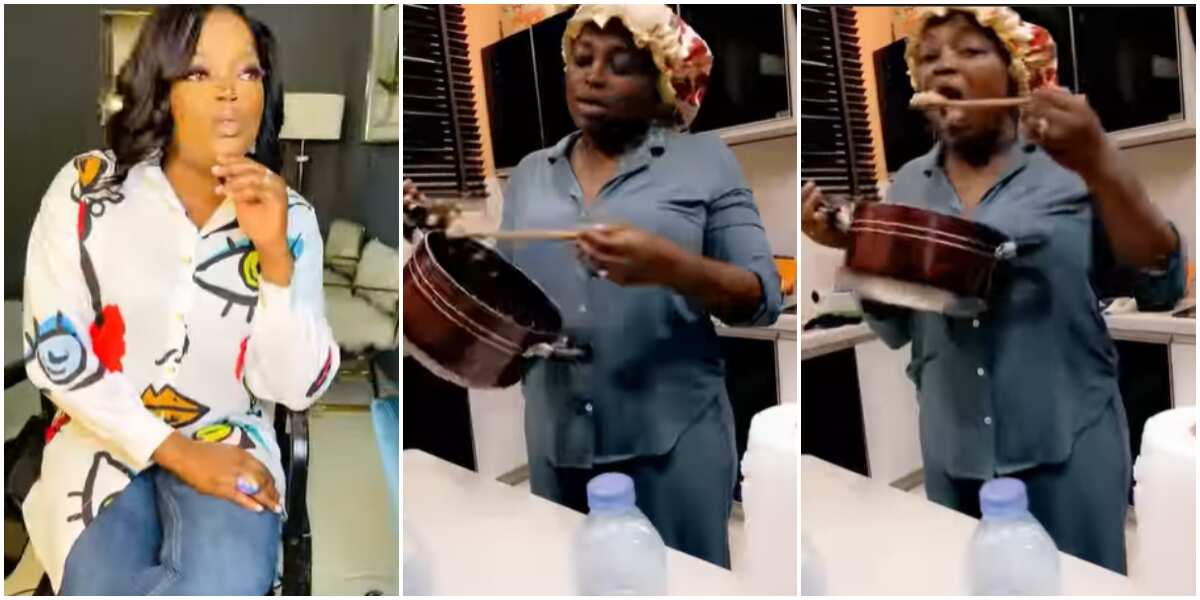 Slay life isn't for everyone: Funke Akindele shares TikTok video as she changes from chic to eating from pot