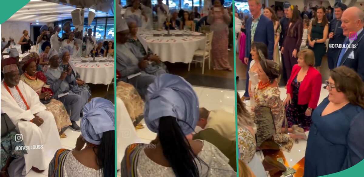 Reactions trail video of White groom and his people struggling to greet bride's family in Yoruba