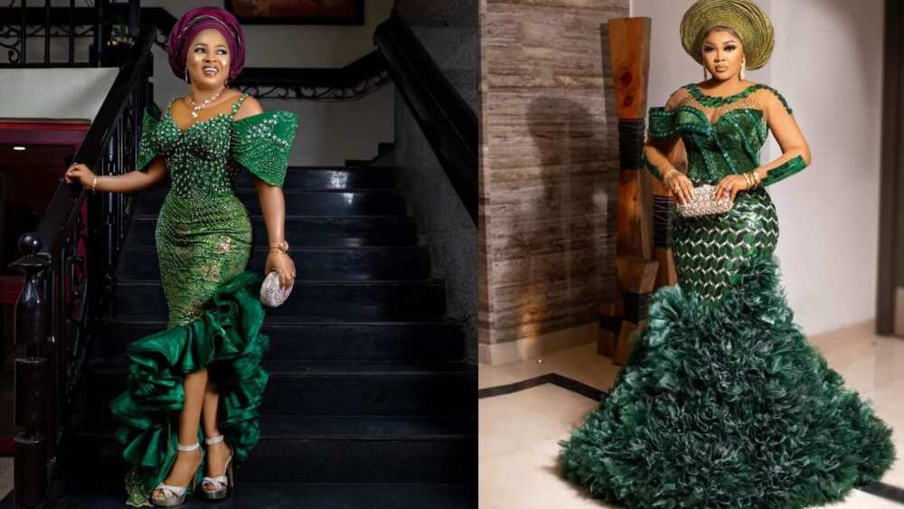 Green Lace Styles 2022  Extravagant Green Colour Asoebi Styles