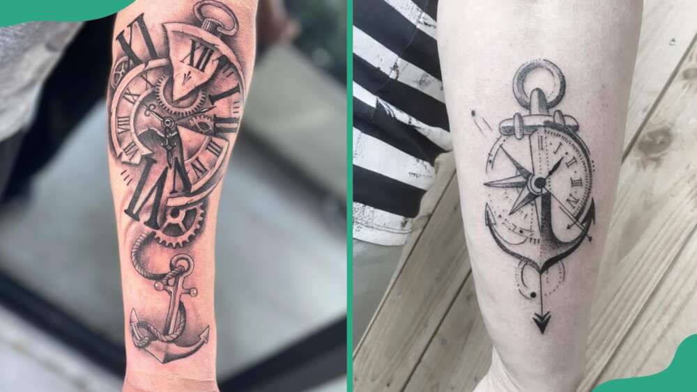 Anchor clock tattoo