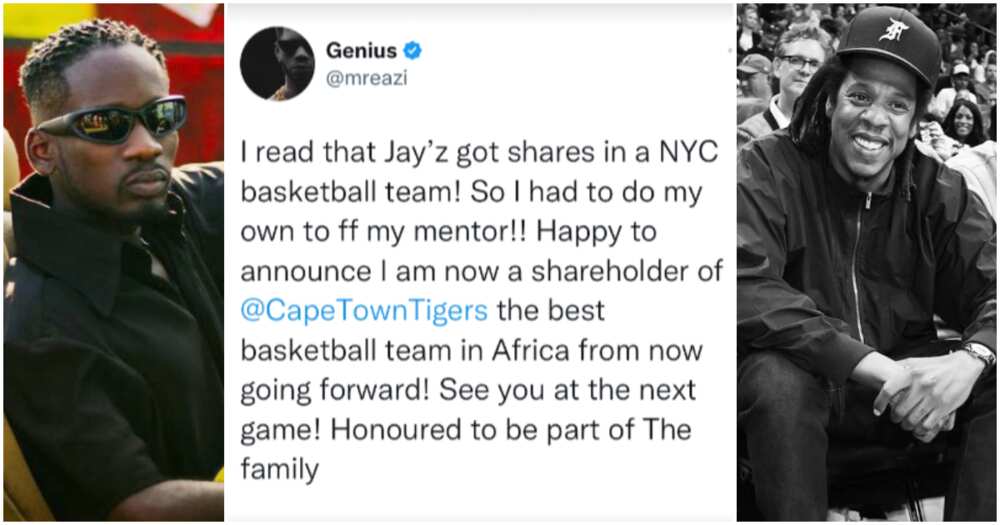 Mr Eazi buys shares in basketball club after reading about Jay Z's NYC shares.