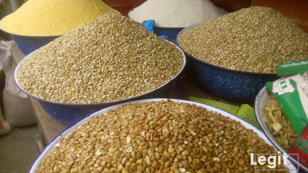 Beans (oloyin, olotu and oloone beans), on diaplay in popular Lagos market