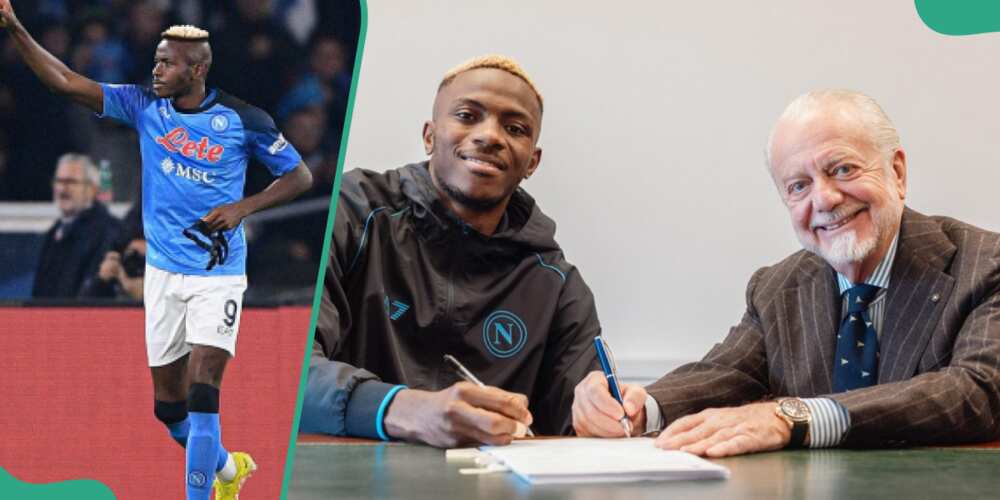 Photos as Victor Osimhen signs new contract with Napoli president De Laurentis