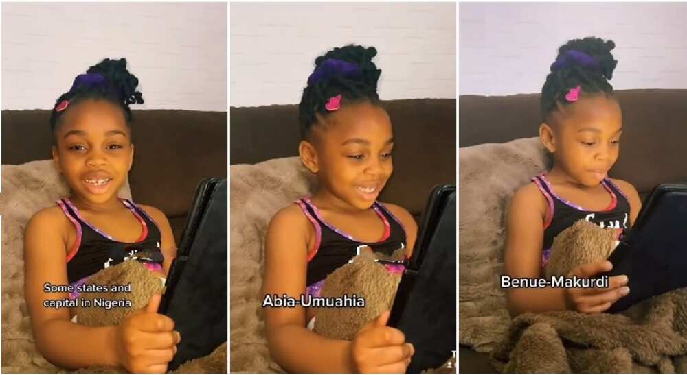 Little girl recites "36 states and capital" with Oyinbo accent, someone compares her to Davido's Imade.