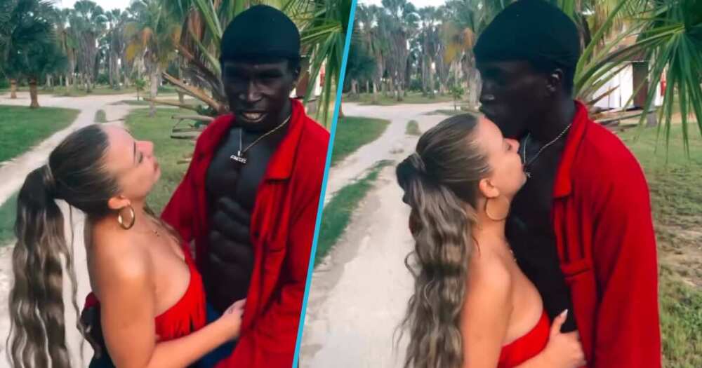 Photos of an interracial couple embracing each other.