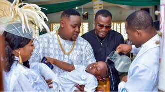 Rich ex-Super Eagles Star Stunned As Cubana Chiefpriest Son Gets Baptized in All-White D&G Designer Wear Rich ex-Super Eagles Star Stunned As Cubana Chiefpriest Son Gets Baptized in All-White D&G Designer Wear