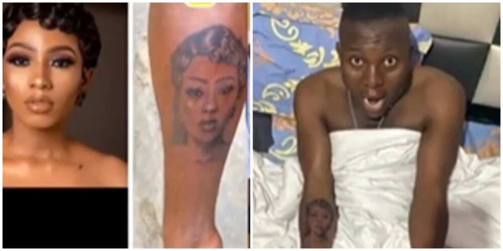 Mixed Reactions as Die-Hard Fan Tattoos BBNaija Star Mercy Eke's Face on His Arm