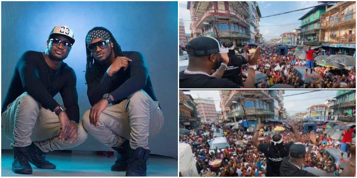 Mammoth crowd storm the streets in Sierra Leone as PSquare make first joint appearance outside Nigeria