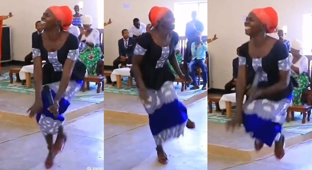 Photos of a lady dancing inside church.