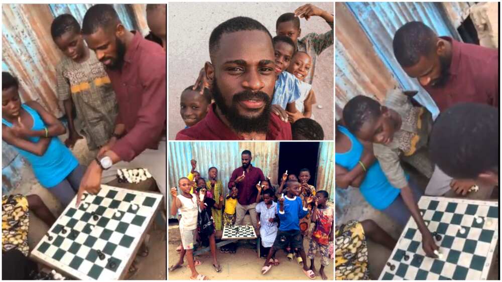 Nigerian man rescues kid from poverty, teaches him how to play Chess in Yoruba language, video stirs reactions