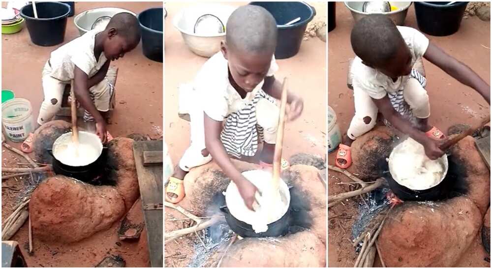 Photos of a girl preparing fufu.