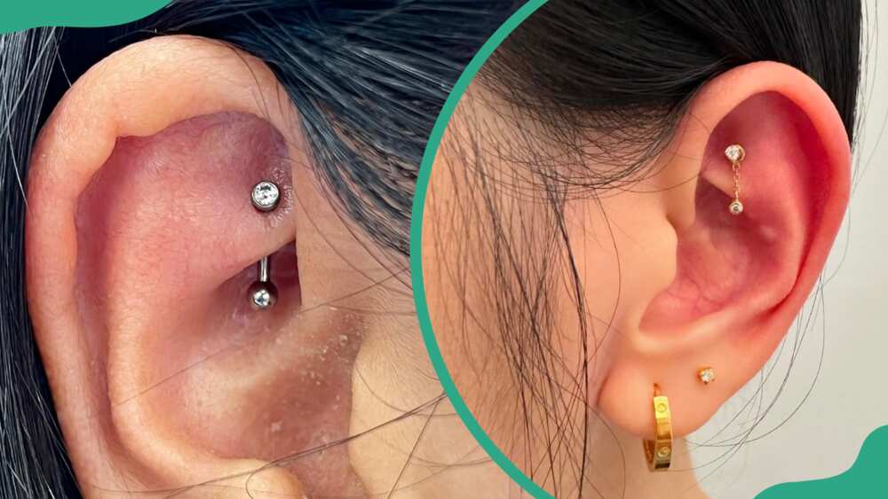 Pictures of two women with the rook piercings.