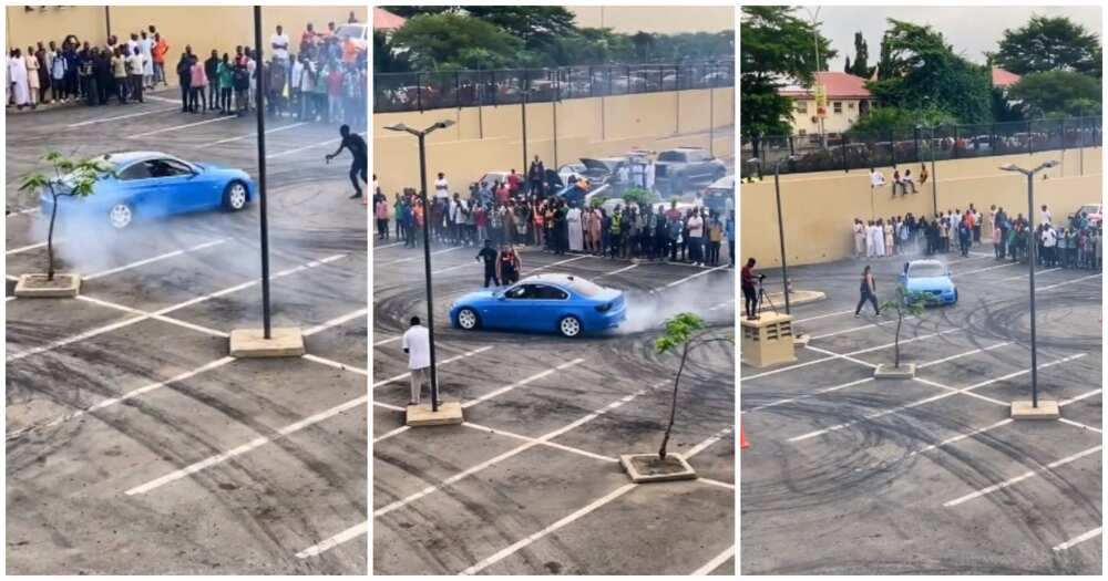 Abuja car drift, BMW car around, man spins car