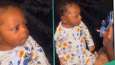 "He looks disappointed": Baby acts surprised after he was shown a video of him crying at 5am