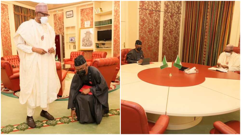 El-Rufai Kneels Before Buhari at Aso Rock, Nigerians React