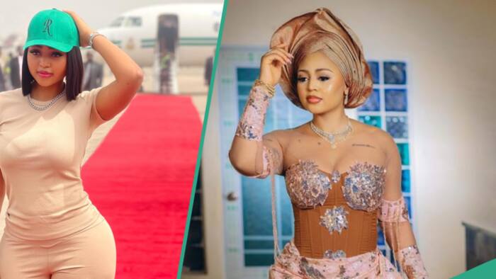 Regina Daniels displays flawless beauty in pink and white outfit, impresses fans: "Forever young"
