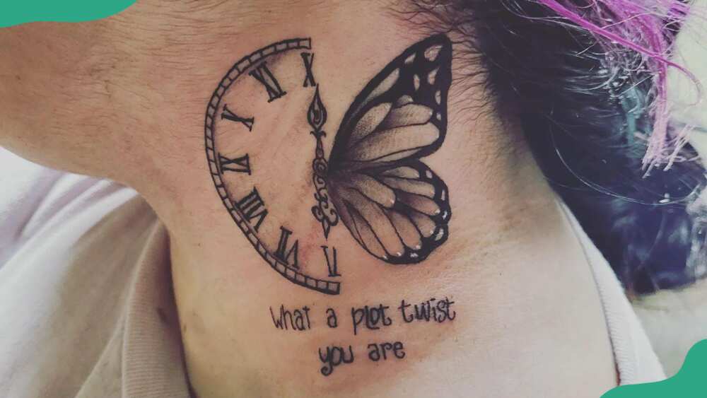 Butterfly clock tattoo