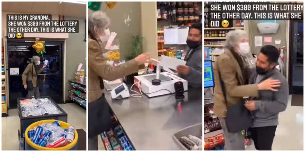 Old woman returns to cashier who encouraged her to buy lottery ticket, shares her winning of N123k with him