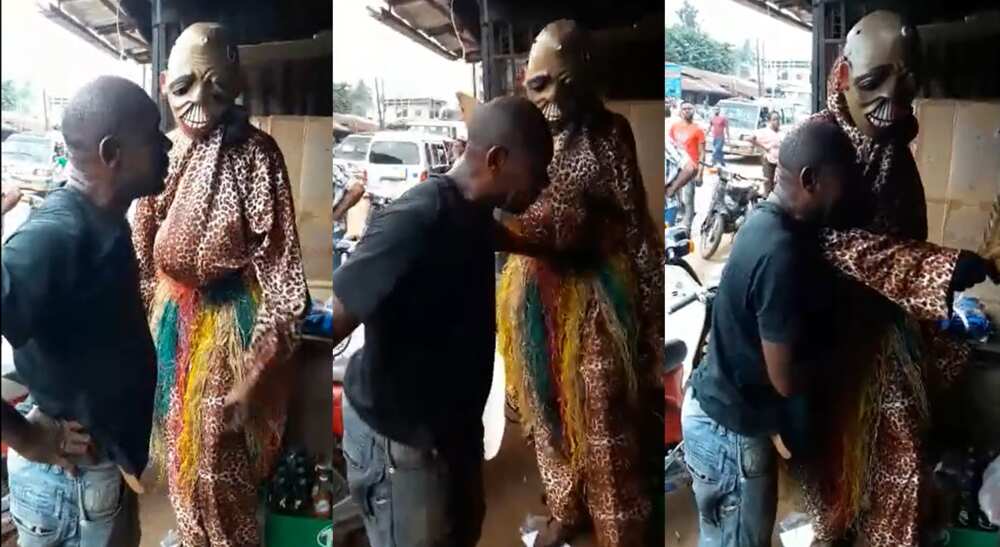 Photos of a Nigerian man and a masquerade. Photos of a Nigerian man and a masquerade.