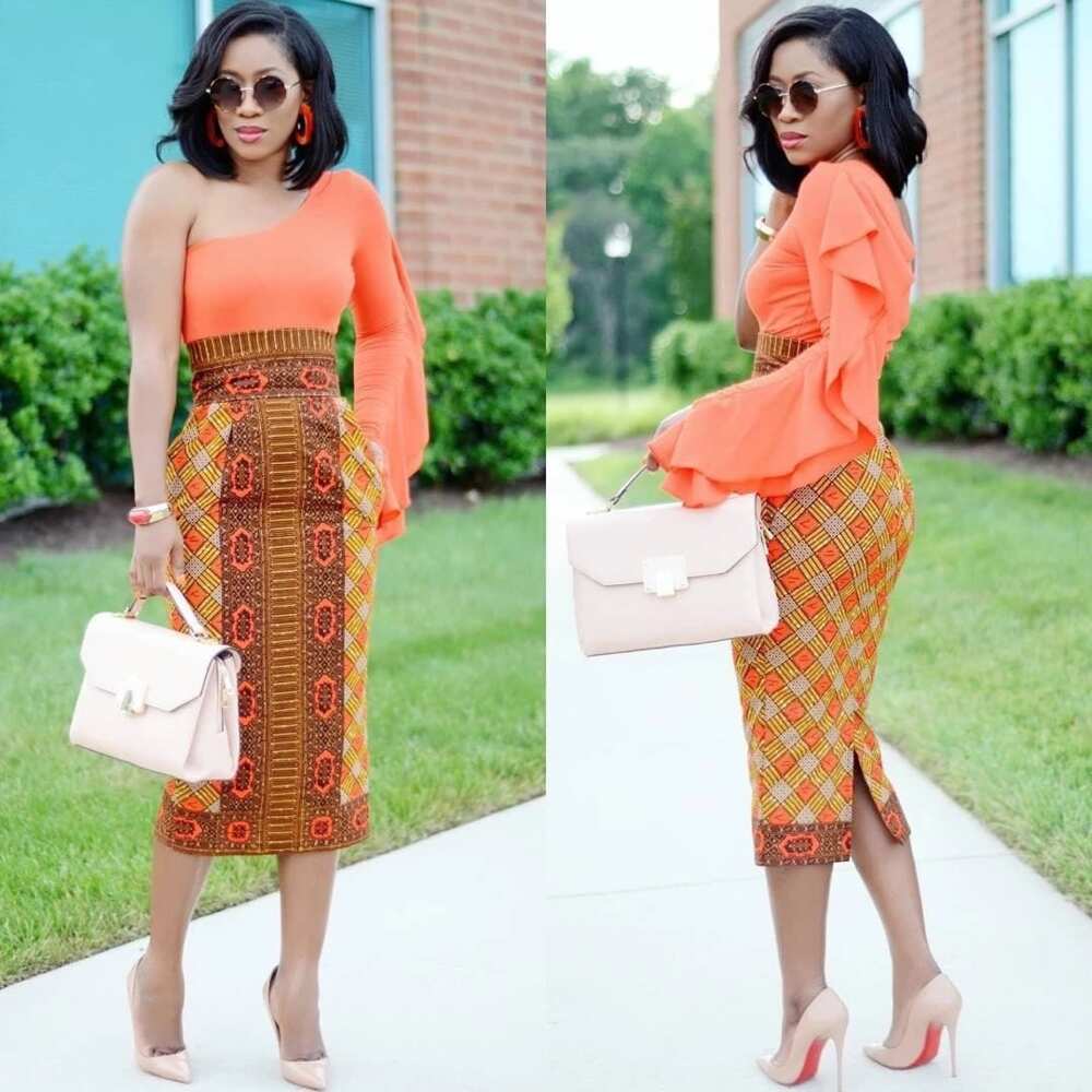 Ankara plain and patterned skirt and blouse