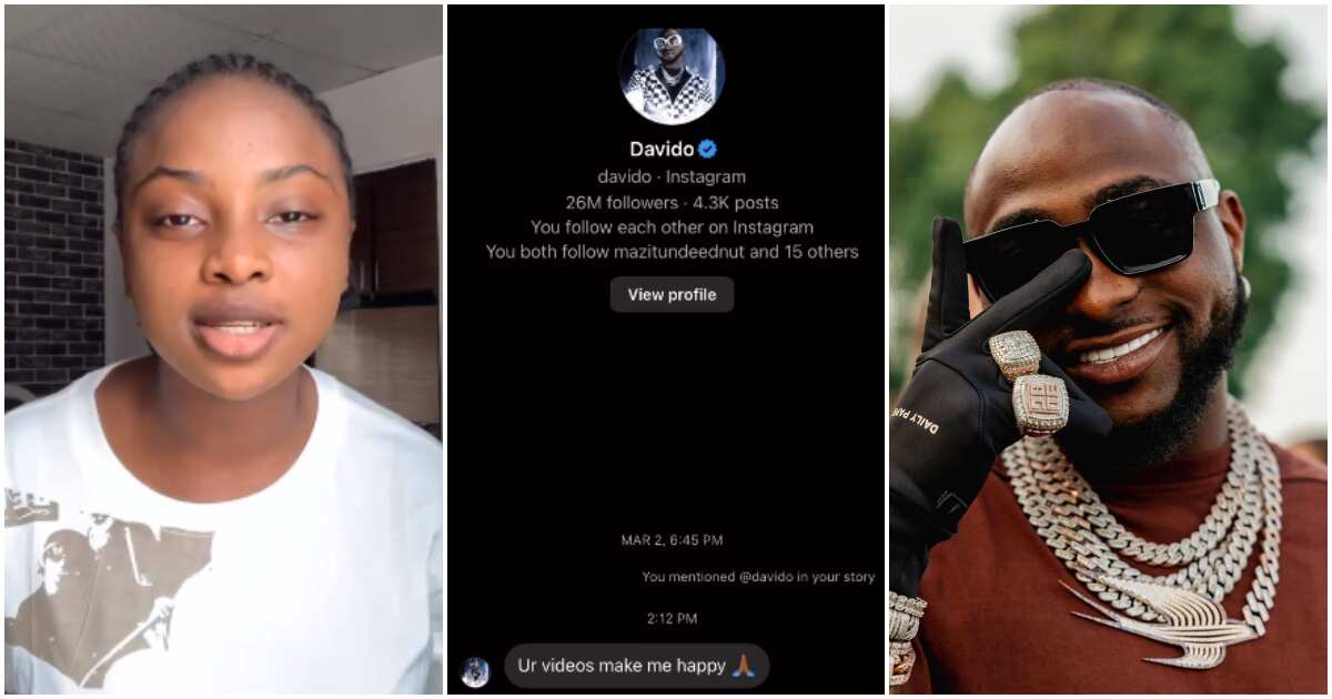 See how female fan reacted after Davido followed her and sent her a DM, message screenshot gets people talking