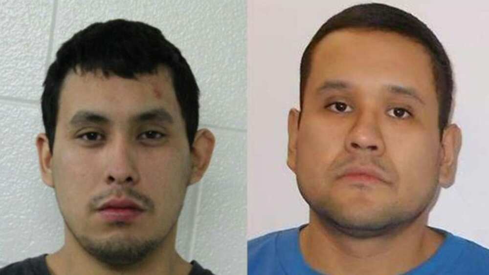 A combination of photos released on September 4, 2022 by the Royal Canadian Mounted Police shows Damien Sanderson and Myles Sanderson, who are suspected of carrying out a stabbing spree in Saskatchewan province
