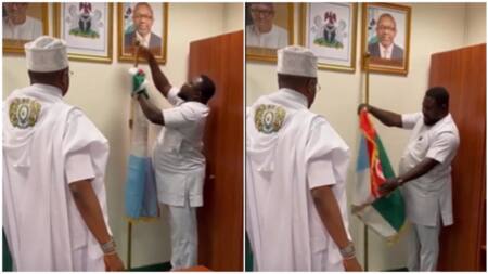 Well-known Nigerian lawmaker removes APC flag in his office, defects to another party in video