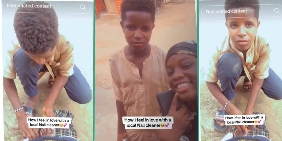 Nigerian lady falls in love with 'aboki' cleaning her nails, shows him off online