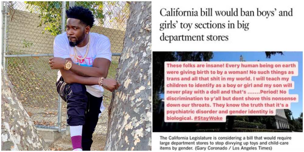 My son will never play with a doll, Teebillz blows hot as California bill moves to ban gendered toy section