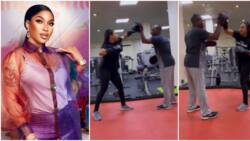 Tonto Dikeh learns boxing, throws punches, gives uppercut in video, fans cast shades: "God fought for u"