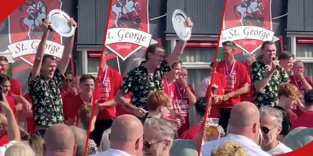 Collage of Jan Smit celebrating with St George's players.