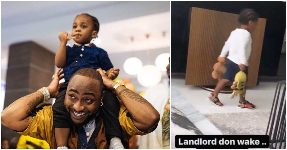 Davido gushes over video of son Ifeanyi walking in the room, calls him landlord