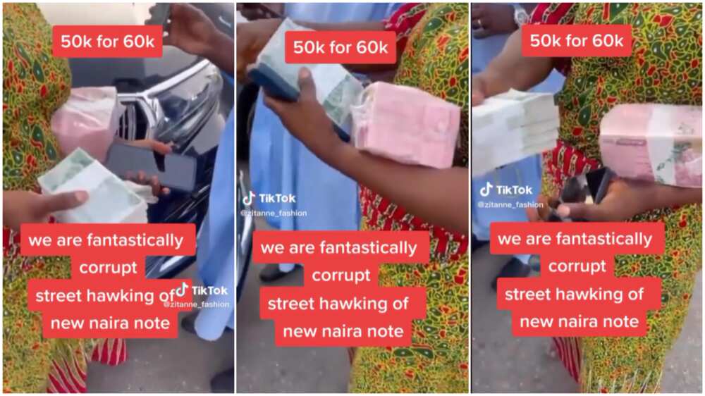 New notes scarcity/woman hawked money. New notes scarcity/woman hawked money.