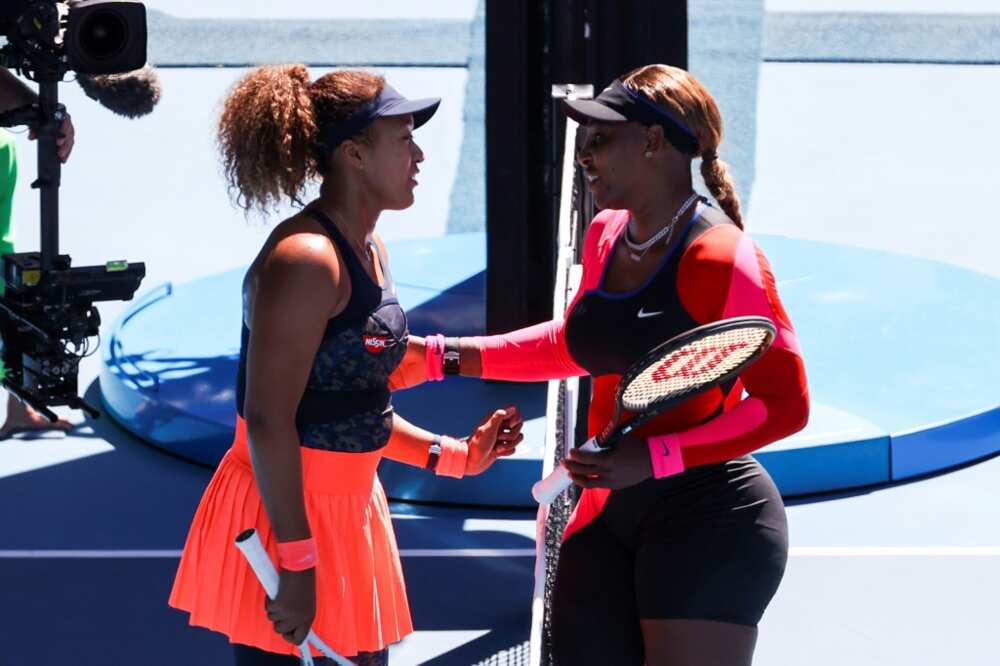Naomi Osaka (L) and Serena Williams -- seen at the 2021 Australian Open -- are the only two women on the Forbes top 50 list of best-paid athletes