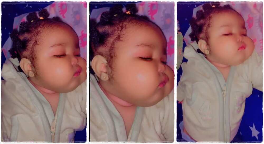 Photos of a baby girl with chubby cheeks.