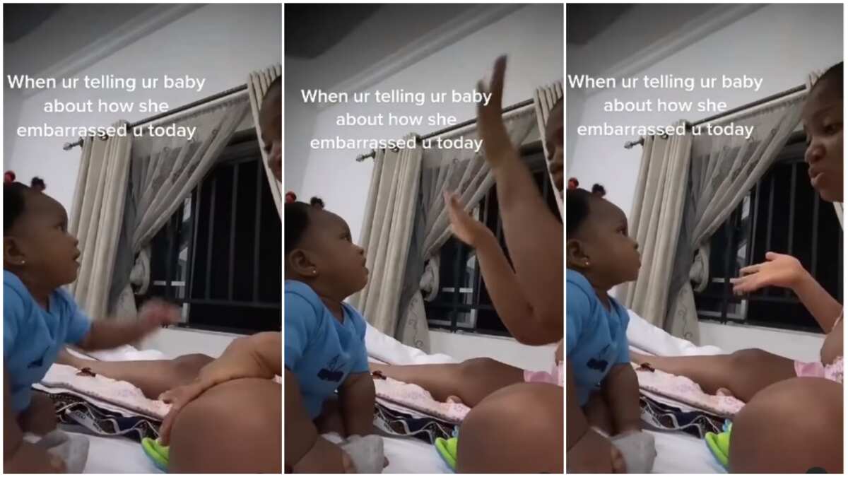 You were crying & nothing was wrong: Mum sits on bed with baby, talks to her like she's adult in video