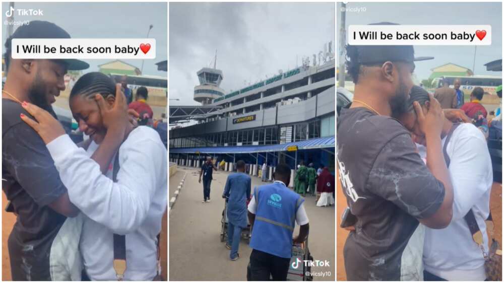 Lovers at Nigerian airport/relocating abroad.